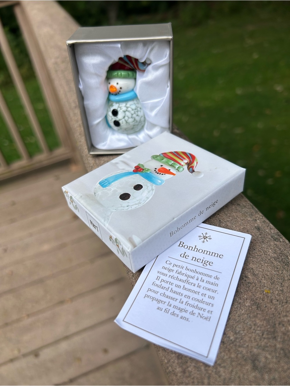 Pier 1 Multicolor Striped Hat Snowman Figurine